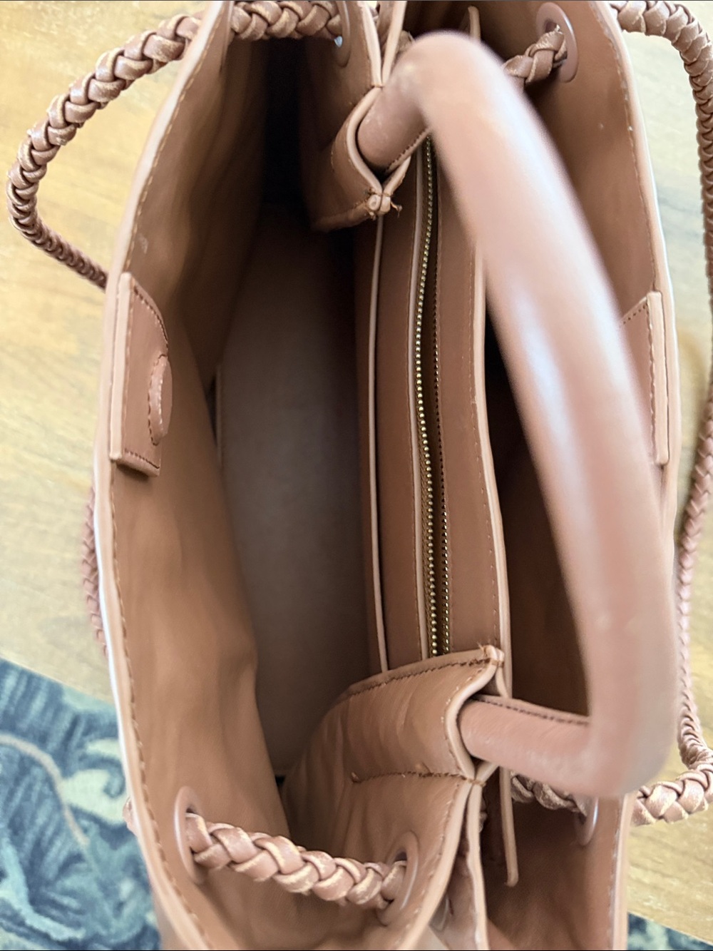 Quince Woven Leather Tote in Cognac Brown - Picture 6 of 7